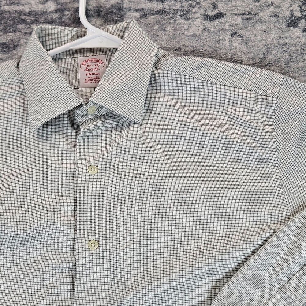 Brooks Brothers Madison Dress Shirt Mens 15.5 33 Non-Iron Supima Cotton Check